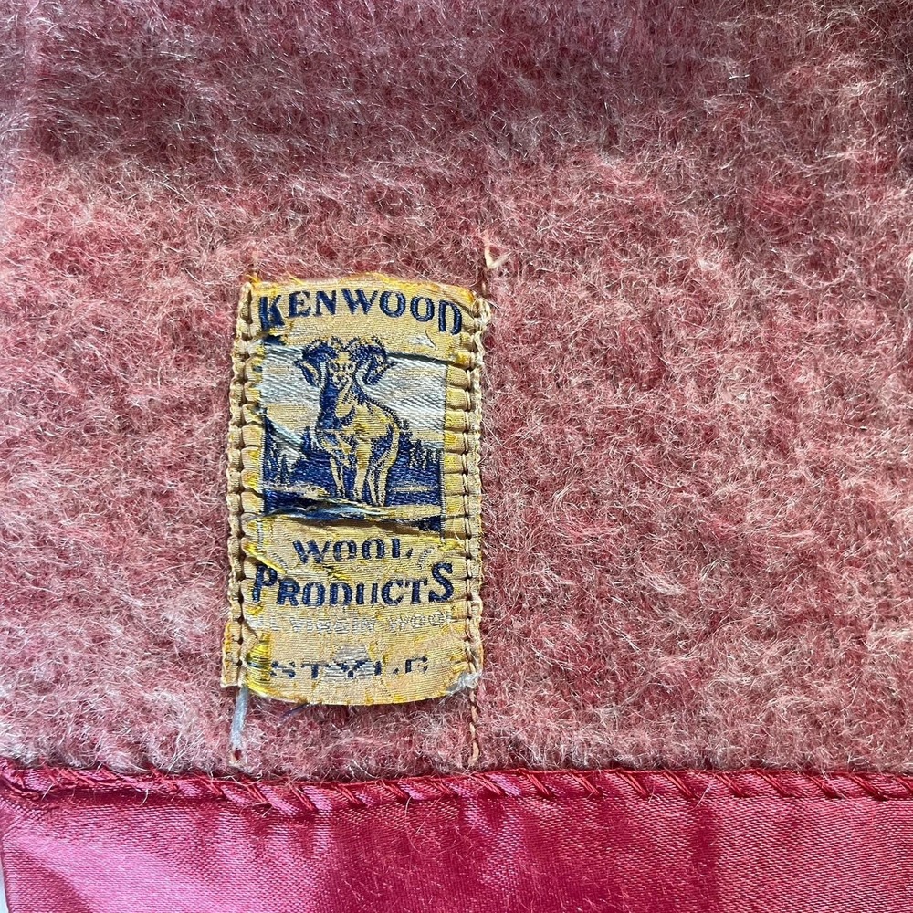 Vintage Kenwood Rose Pink Wool Blanket‎ With Satin Trim 66x80" Twin Mid-Century